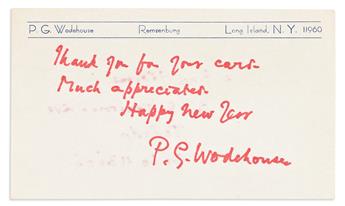 WODEHOUSE, P.G. Small archive of 8 items, each Signed, or Signed and Inscribed, to Ray Gibbons: Two Autograph Letters * Three Typed Let